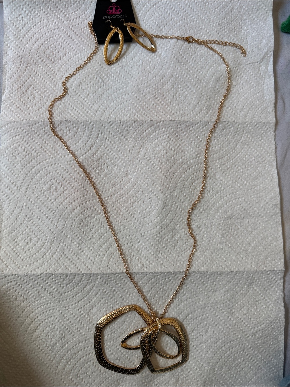 Paparazzi Gold Interlocking Geometric Necklace and Earring Set